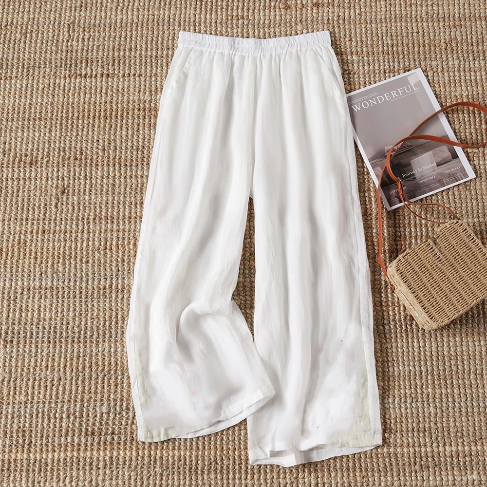 棉麻阔腿裤女薄款夏季国风复古纯色百搭透气高腰显瘦休闲裤九分裤