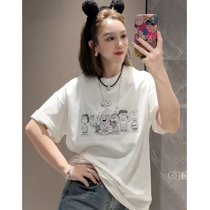 潮牌刺绣宽松t恤女短袖2025年女装中长款夏装上衣欧美ins夏季体恤