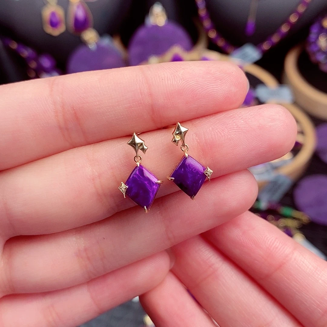 苏纪石（舒俱来）耳饰18K金镶嵌天***眯