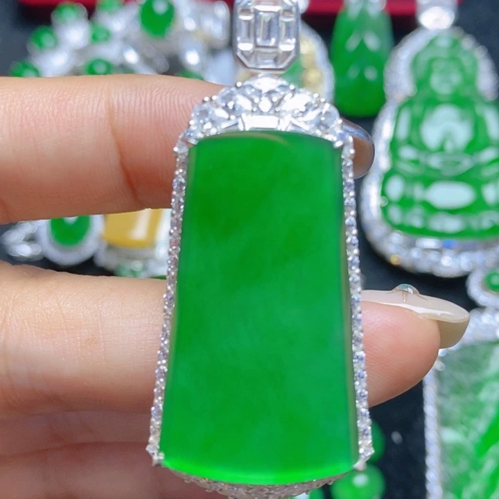 翡翠银S925镶嵌挂件无事牌