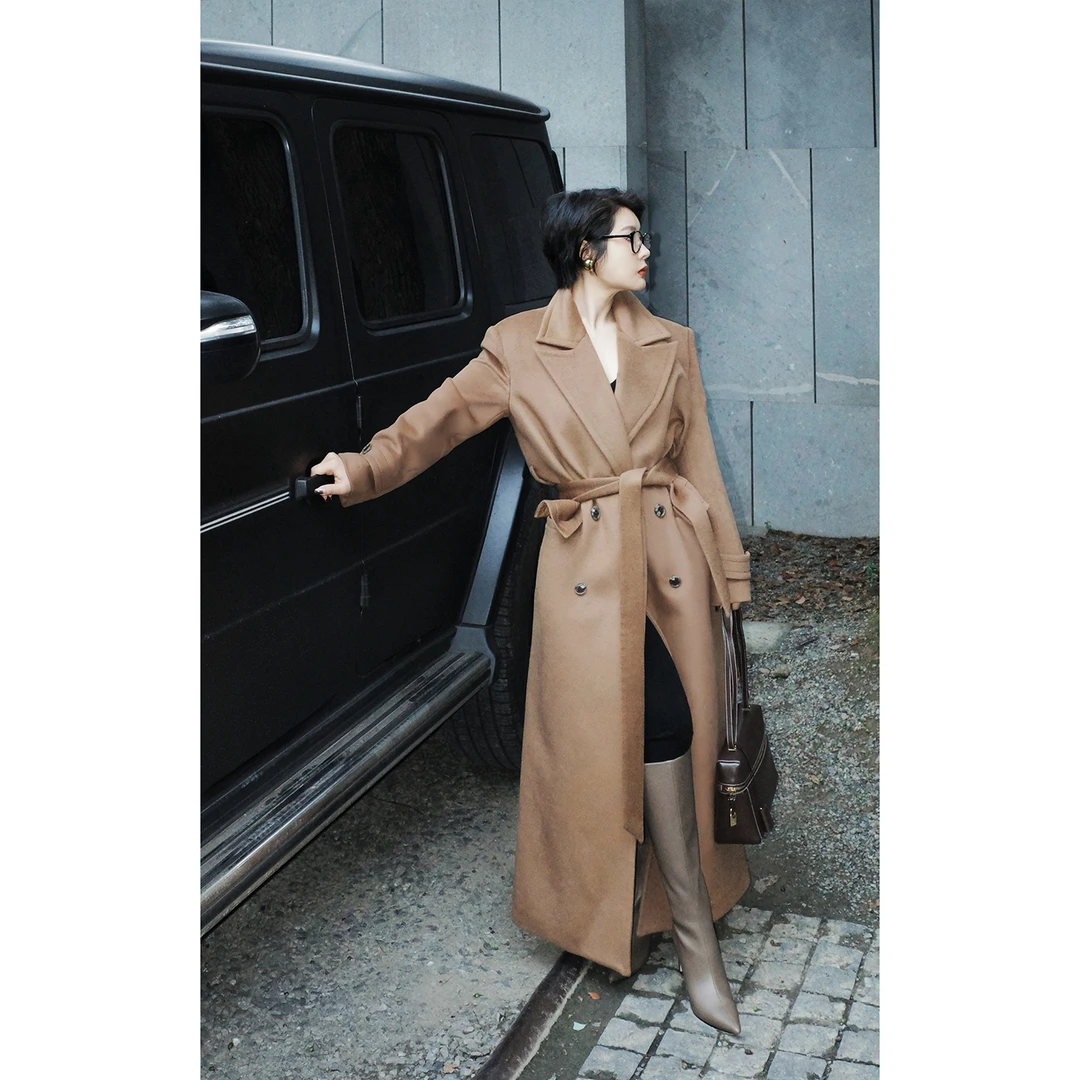 【君临】Y罗兰款 高奢同源工艺 山羊绒加厚宽肩超长双排扣大衣