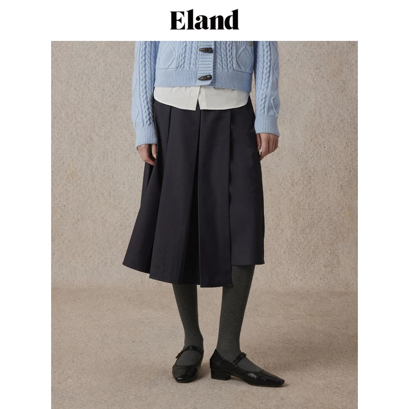 Eland衣恋半身裙学院风显瘦百褶通勤长裙2025春季新款EEWHE4TT92
