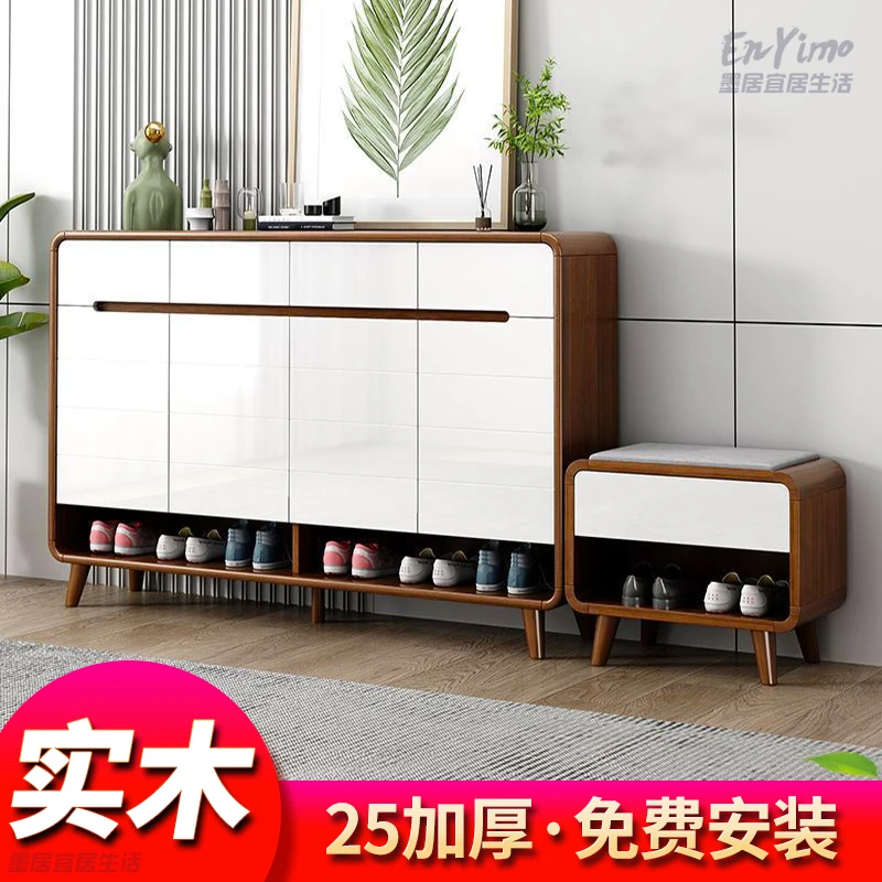 实木入户鞋柜进门客厅玄关柜靠墙家用门口新中式全实木框储物柜子