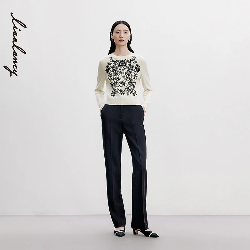 粉丝专享LANCY/朗姿秋季新款高级感羊绒提花针织套头衫女高端优雅