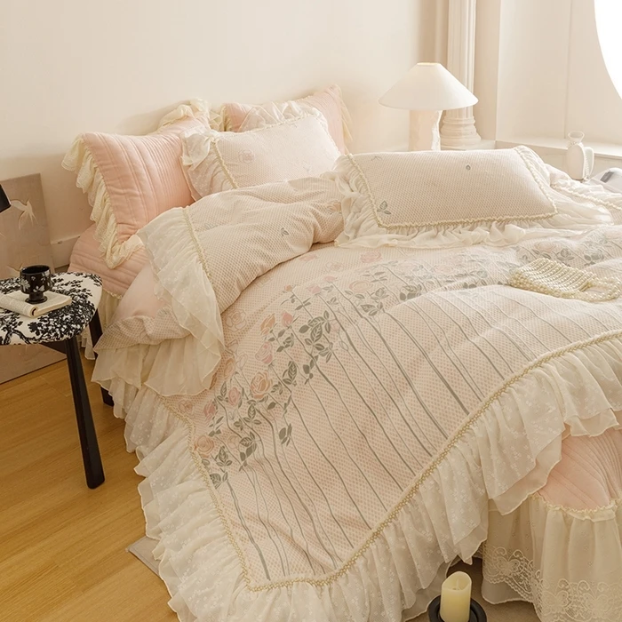 新品高克重着色雕花浪漫玫瑰绒加厚夹棉床盖款四件套-玫瑰故事