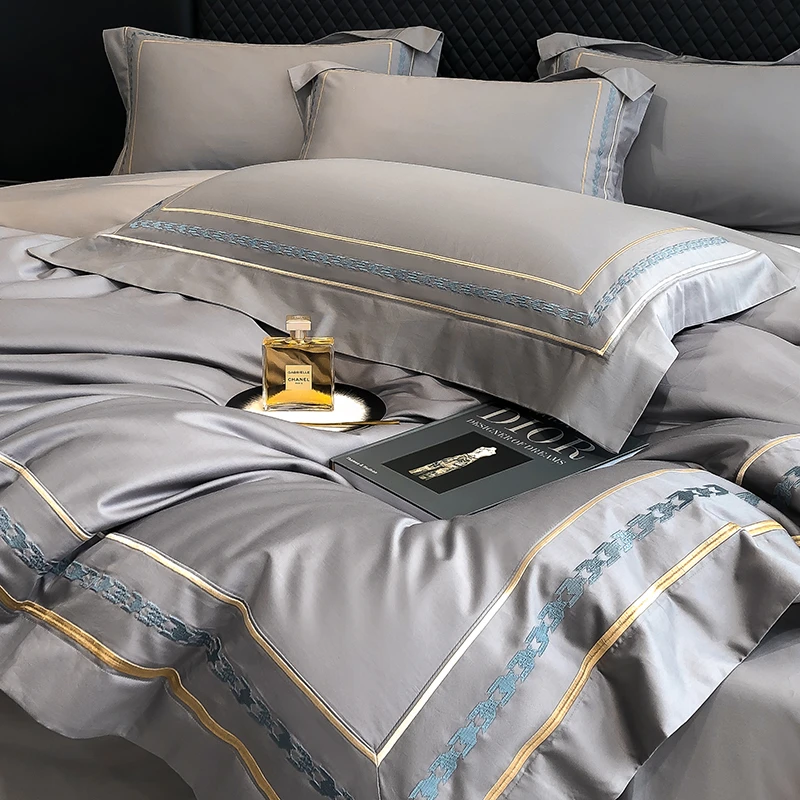 轻奢新疆长绒棉四件套全棉纯棉高级裸睡刺绣被套床单四季床上用品