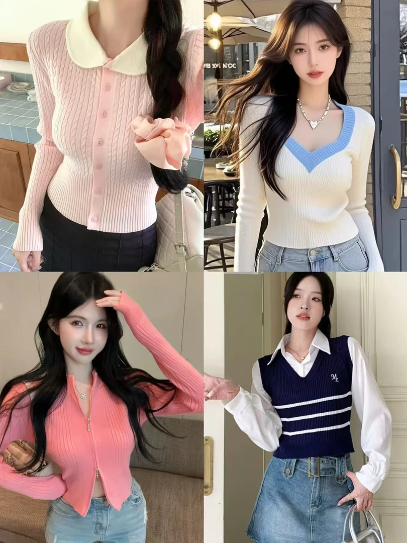 《艾美针织女装》长袖辣妹短款 小个穿搭显瘦上衣