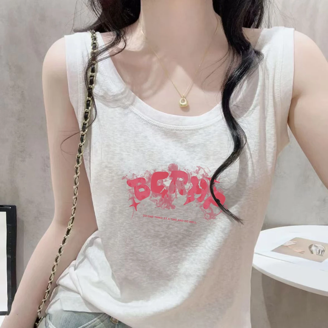 无袖吊带舒适女士2025夏季雪花棉背心内搭宽松百搭创意印花打底衫