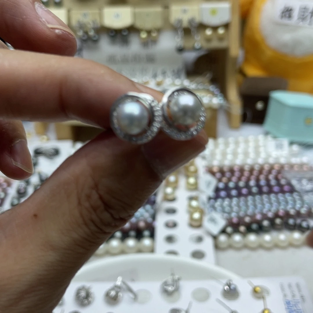 银S925镶嵌海水珍珠耳饰