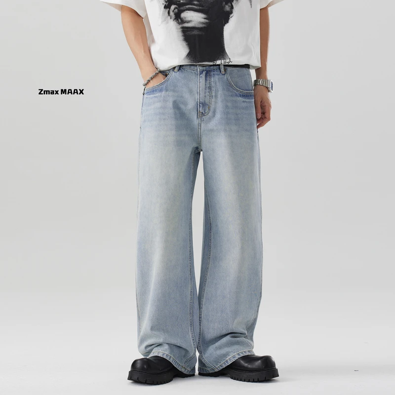 【ZMAX】2025春夏系列薄款cleanfit浅蓝直筒牛仔裤基础经典男女同款