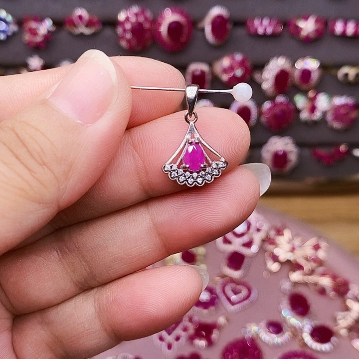 吊坠(不含链)银S925镶嵌红宝石