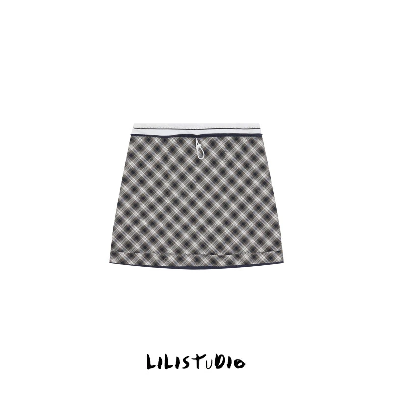 PCNY「线条记忆」不理理夏季新款小众女装时尚百搭洋气撞色格纹短裙