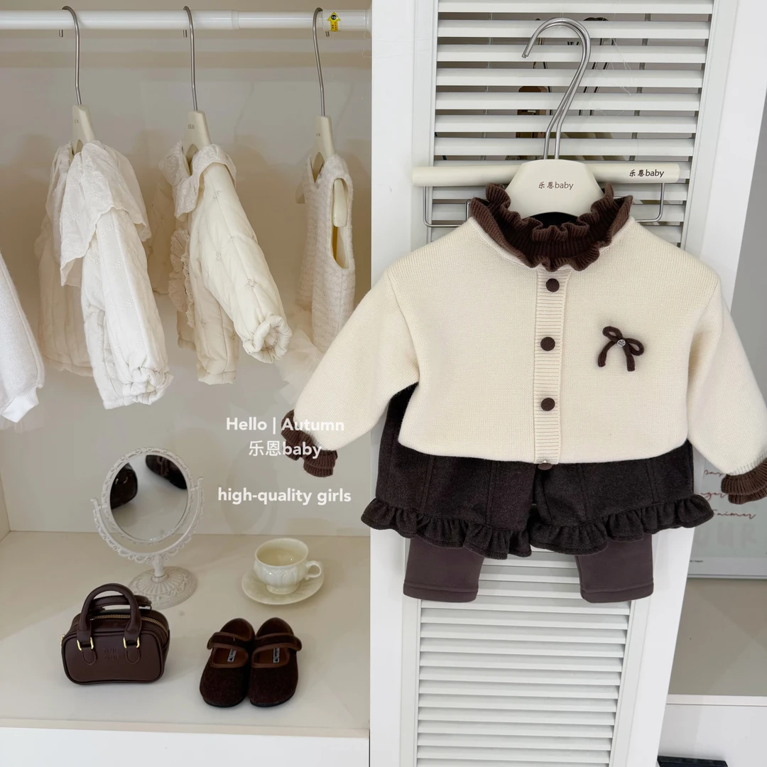 【乐恩童装】原创设计冬季女童兔子加绒毛衣单排扣韩系高领套头衫