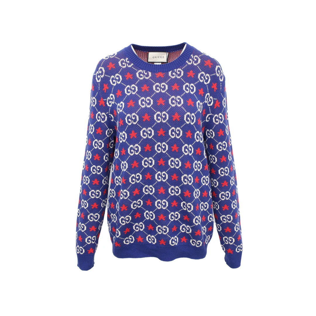 99新 GUCCI/古驰 拼色 棉 星星 印花套头 S 毛衣 P254216385