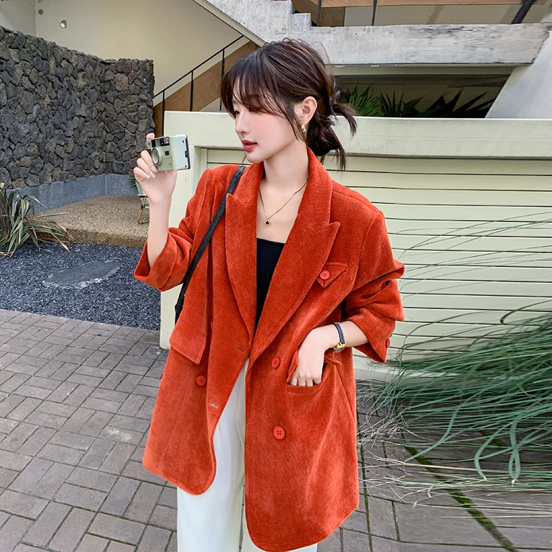 高级感韩系休闲西装外套女2025春秋新款气质时尚宽松灯芯绒小西服