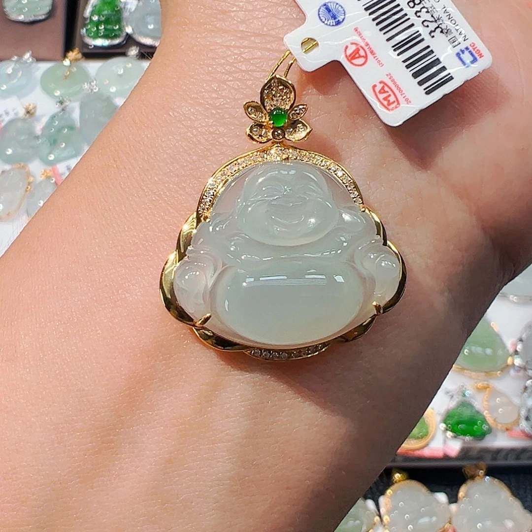 吊坠(不含链)18K金镶嵌翡翠佛公