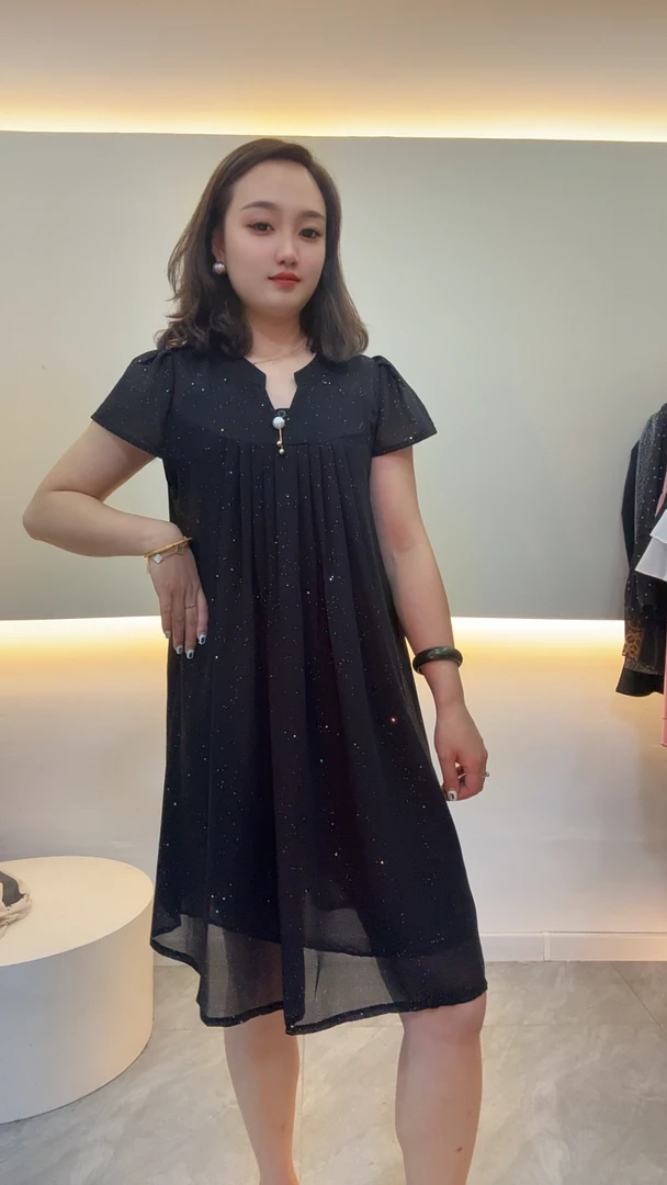 中长款连衣裙双层透气不透肉百搭宽松遮肉遮胯纯色减龄连衣裙