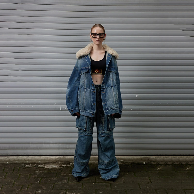 EXPAPARICH Strip工装解构牛仔夹克-Deconstructed Denim Jacket