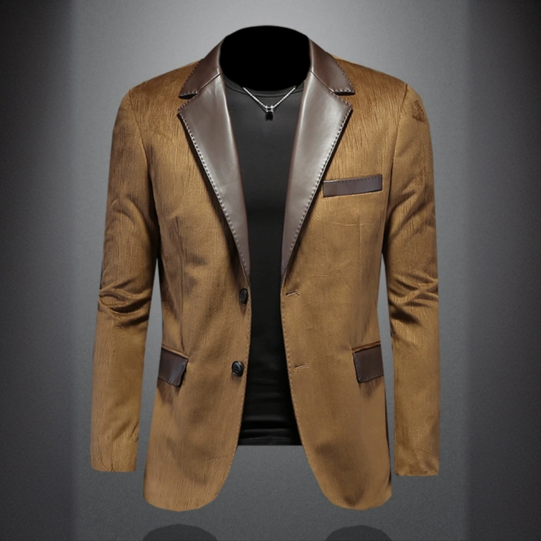 杜切得比男士秋冬季新款时尚潮流修身西装外套拼接休闲单件西服