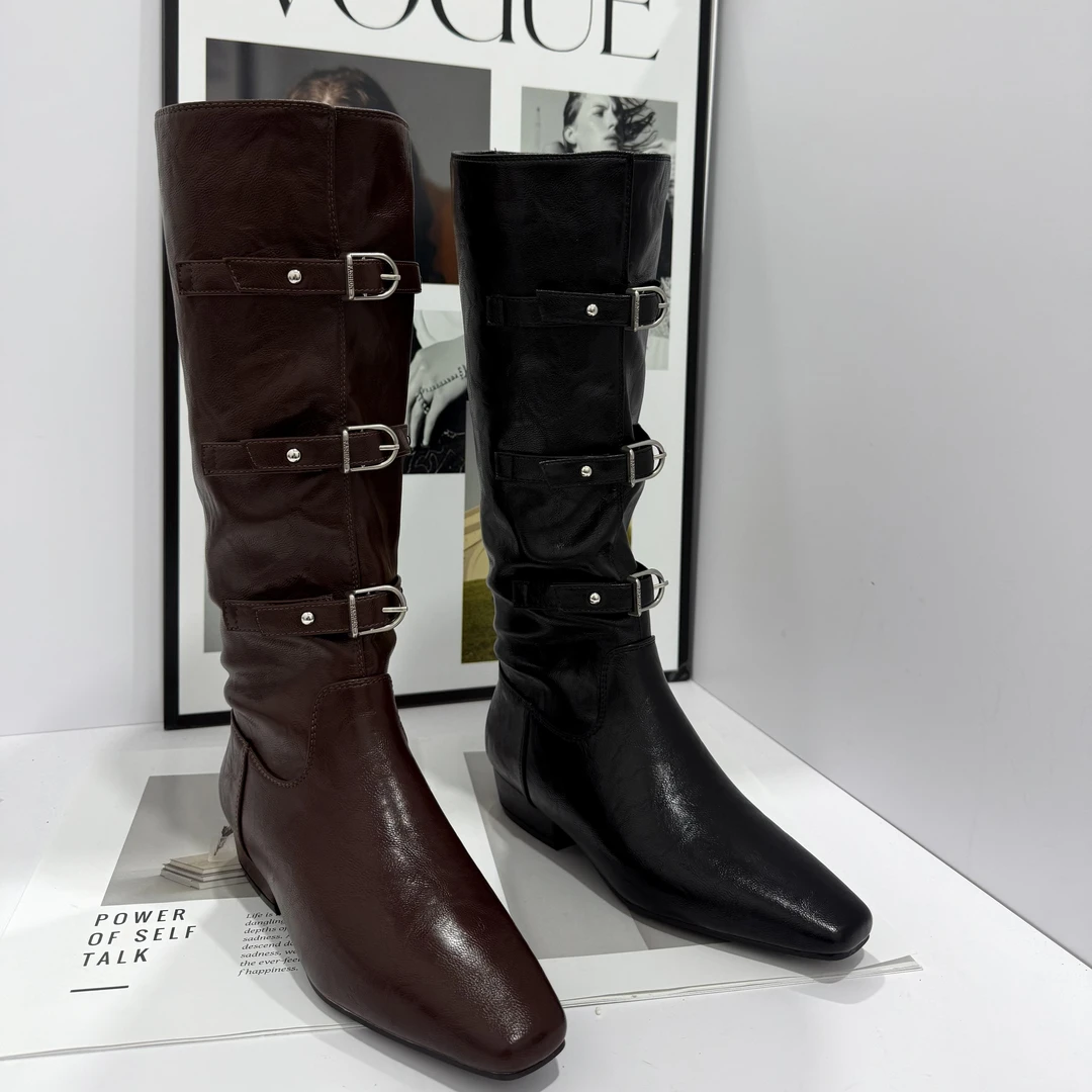 新款尖头粗跟舒适不累脚百搭款长款女靴8969