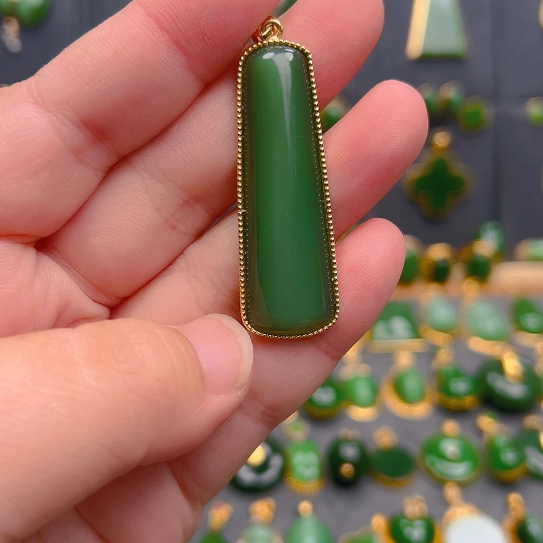 和田玉（碧玉）银S925镶嵌吊坠(不含链)