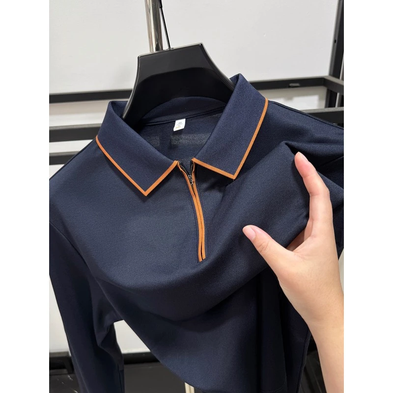 DeweLvum磨毛加厚长袖t恤男半拉链翻领商务休闲polo衫加绒上衣男