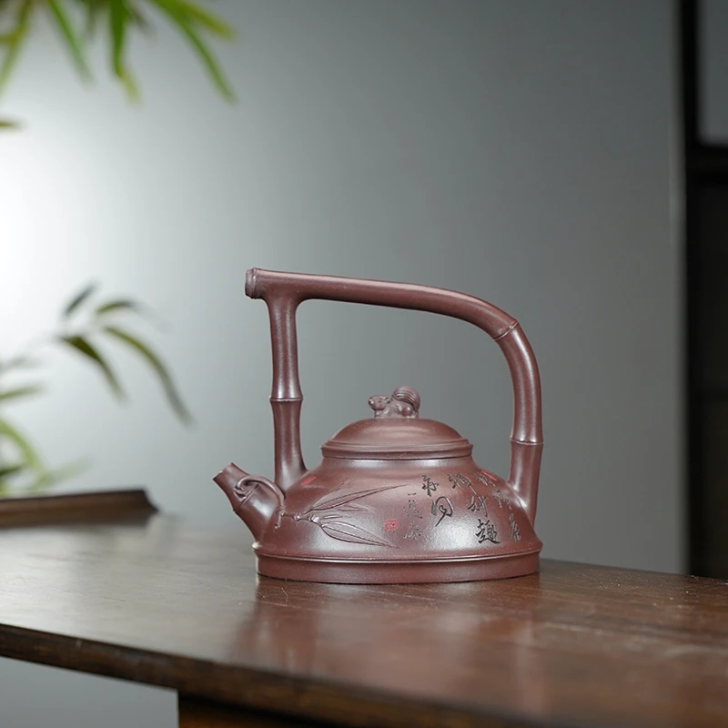 陈玉兰底槽青竹节提梁300cc宜兴黄龙山原矿全手工紫砂壶