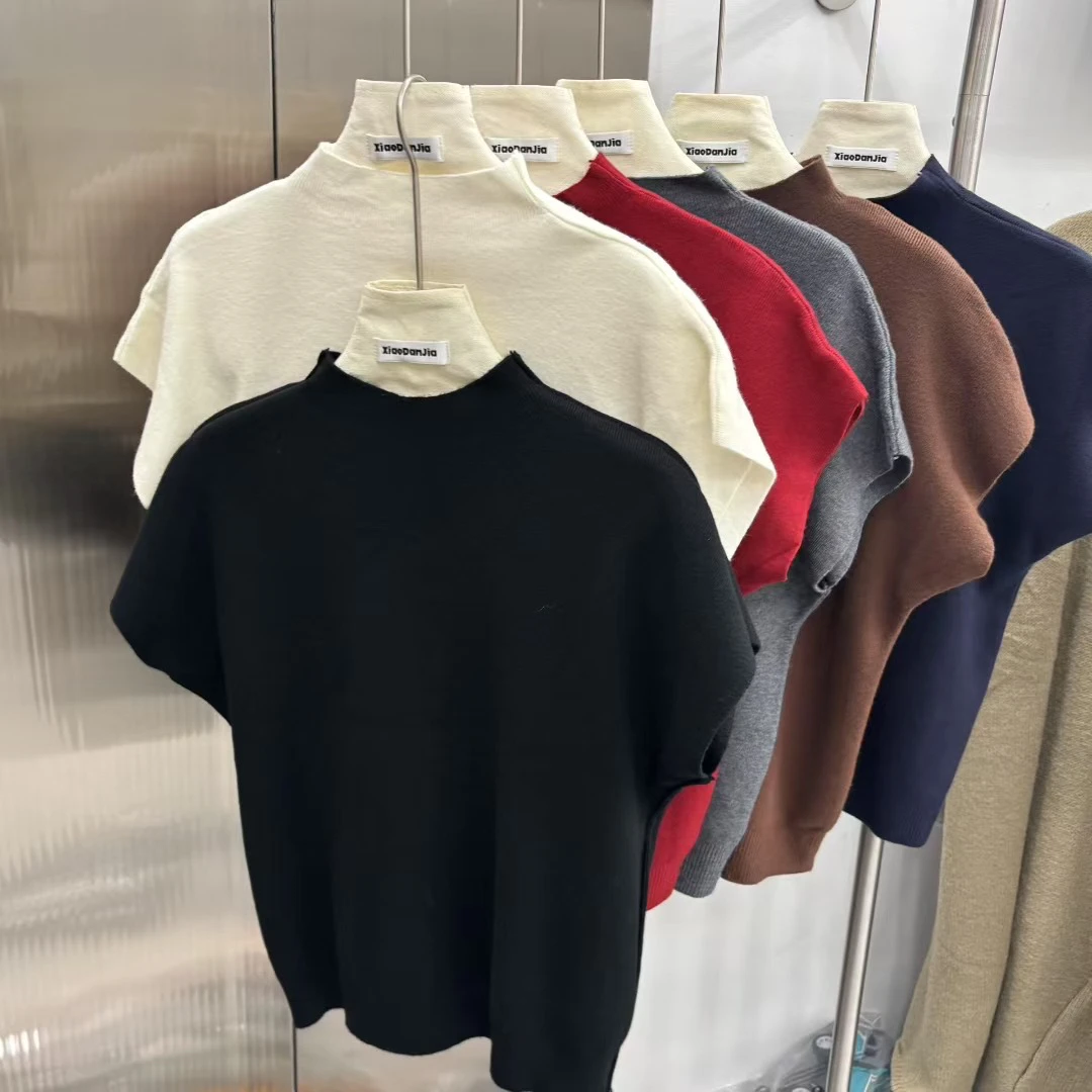 怡尔家大码{王炸百搭针织短袖}高领毛针织衫针织短袖