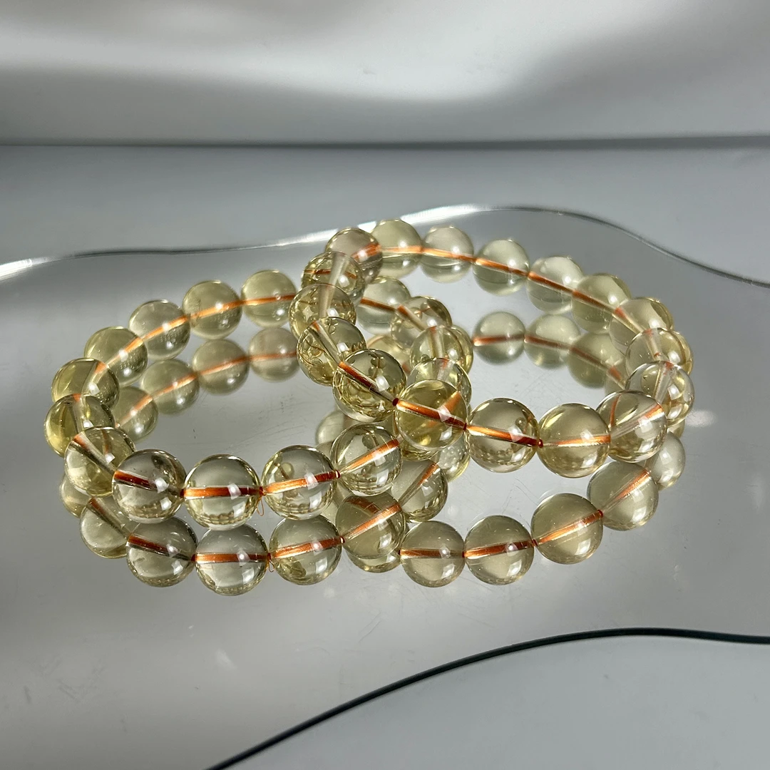 竹叶青玻璃体天然老矿黄水晶手串多样性发其一