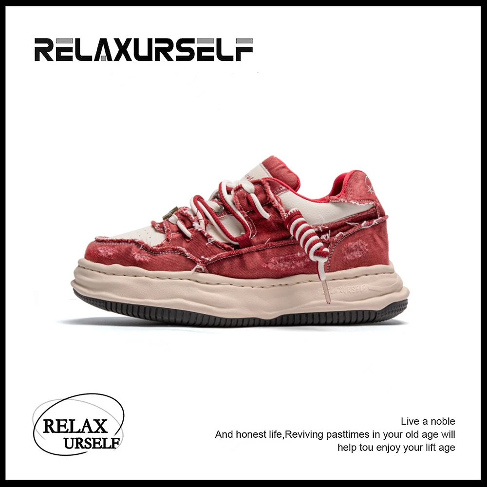 RELAXURSELF【王赫野同款】水洗牛仔复古低帮休闲鞋运动增高情侣鞋