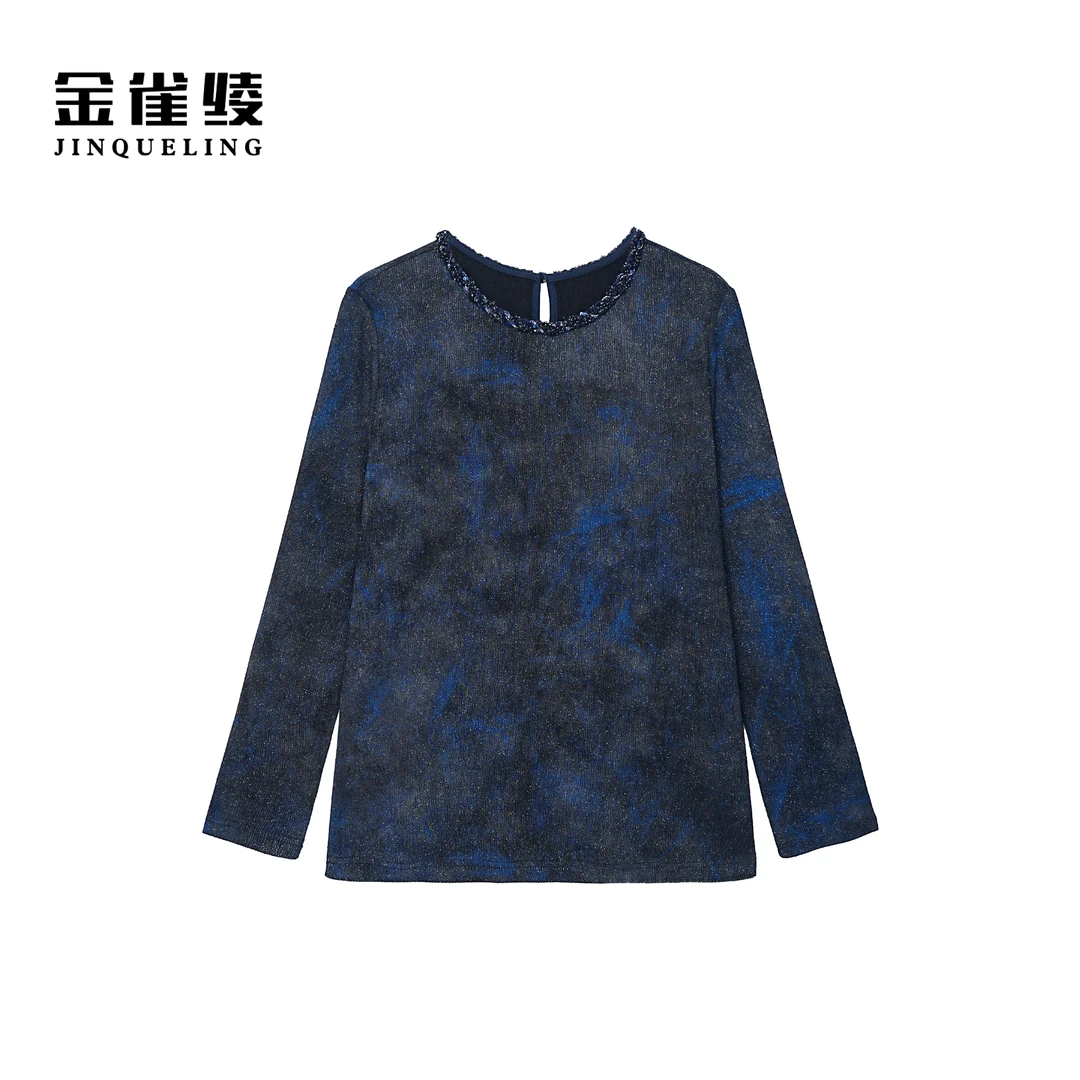 金雀绫【银河灿烂】时尚印花轻奢重工编织加宽加大小衫SZA3SL619