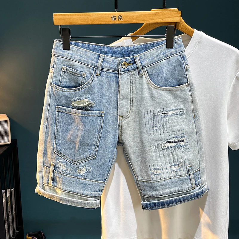 美式复古牛仔短裤男款2025夏季新款宽松直筒休闲百搭男裤TC259