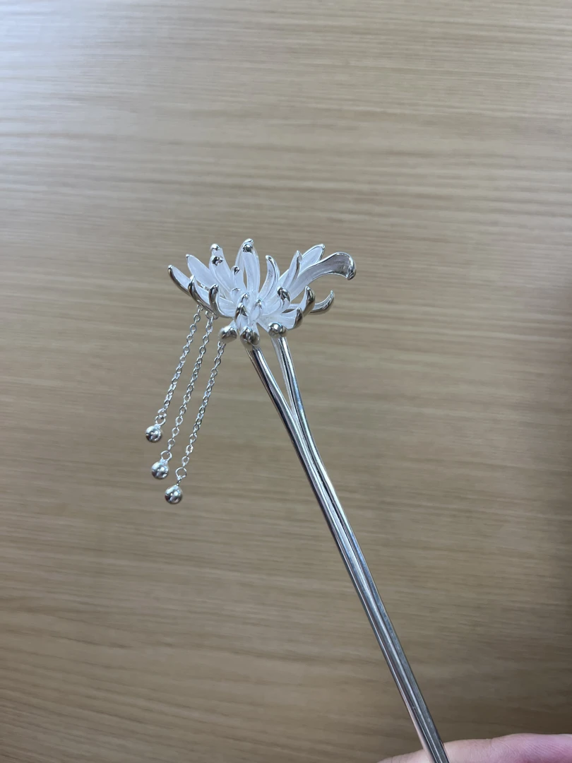 足银银制品 足银发簪足银菊花流苏气质古风发簪簪子复古国风发饰