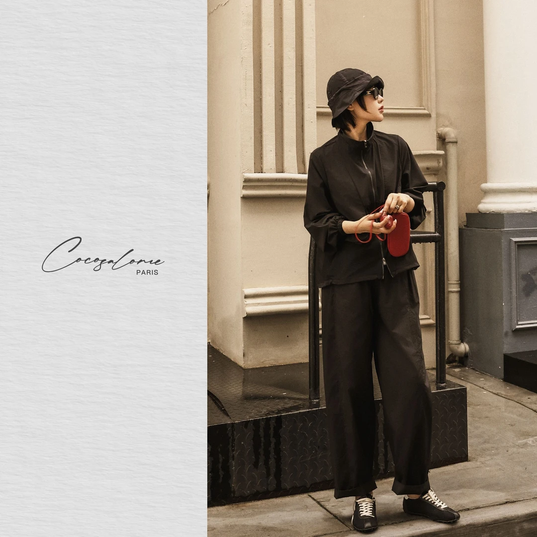 韩彬彬"黑气球"近江晒老钱风松弛感女装高腰显瘦九分裤2001-2