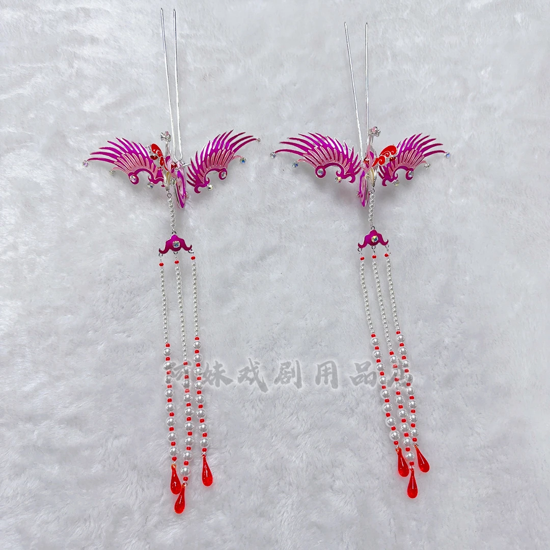 新款点稠戏曲头饰长穗凤头偏挑百搭大气越剧青衣花旦娘娘皇后小姐