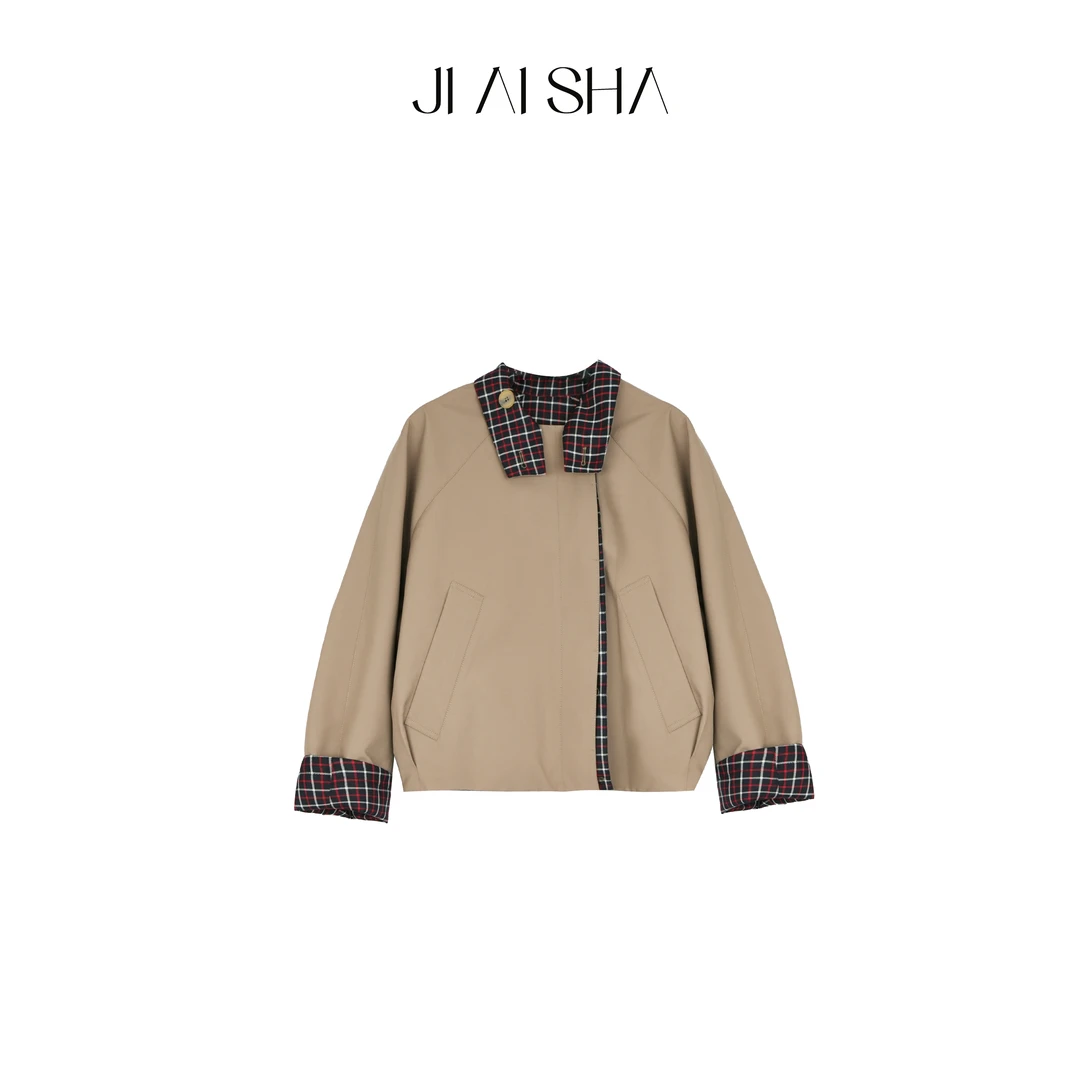 JAS 极简格纹翻领两穿风衣外套JAS-LG-2510