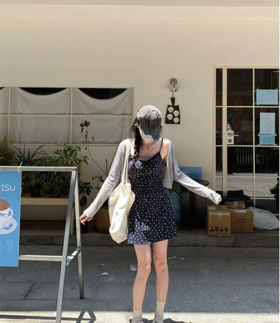 韩国小镇~夏季穿搭一整套女装韩版碎花连衣裙女夏季显瘦吊带套装