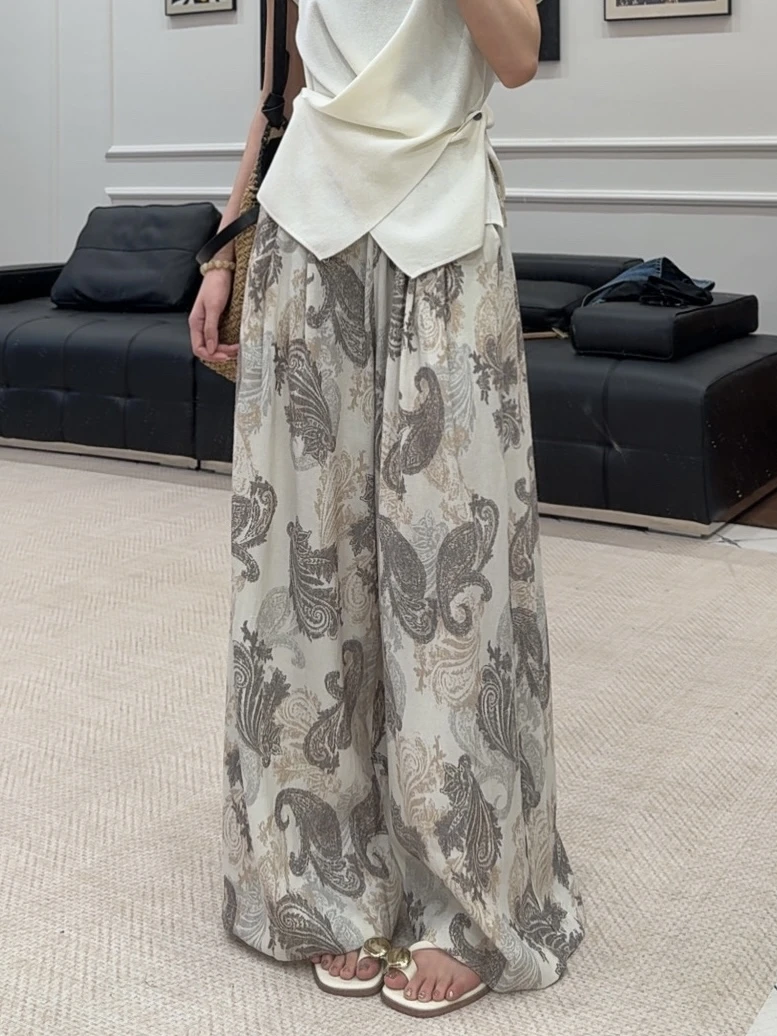 DALIANSU/大脸酥-4461   夏季设计感高腰复古印花阔腿裤