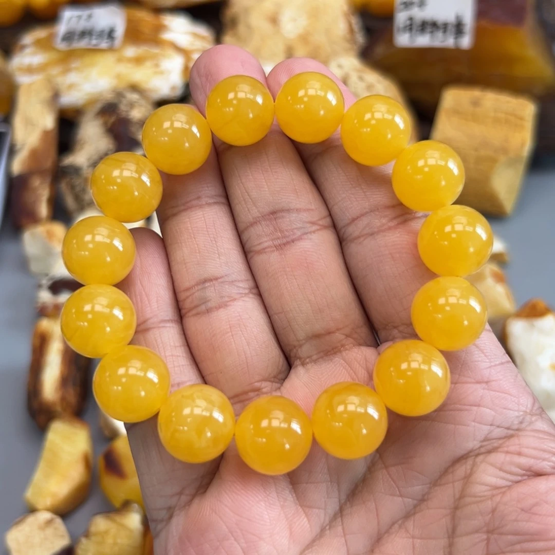 定制琥珀未镶嵌鸡油黄15➕圆珠