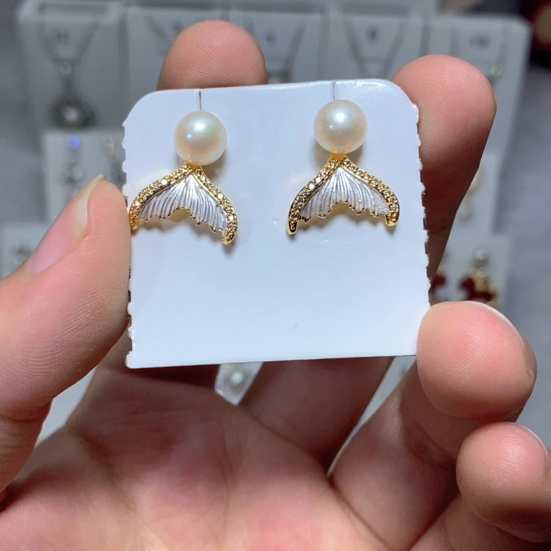 银S925镶嵌淡水珍珠耳饰