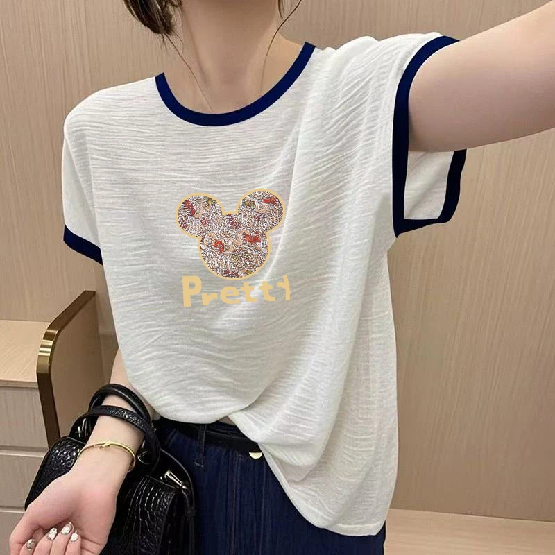 竹节纯棉女士t恤短袖2025夏季正肩新款时尚百搭上衣宽松韩版小衫