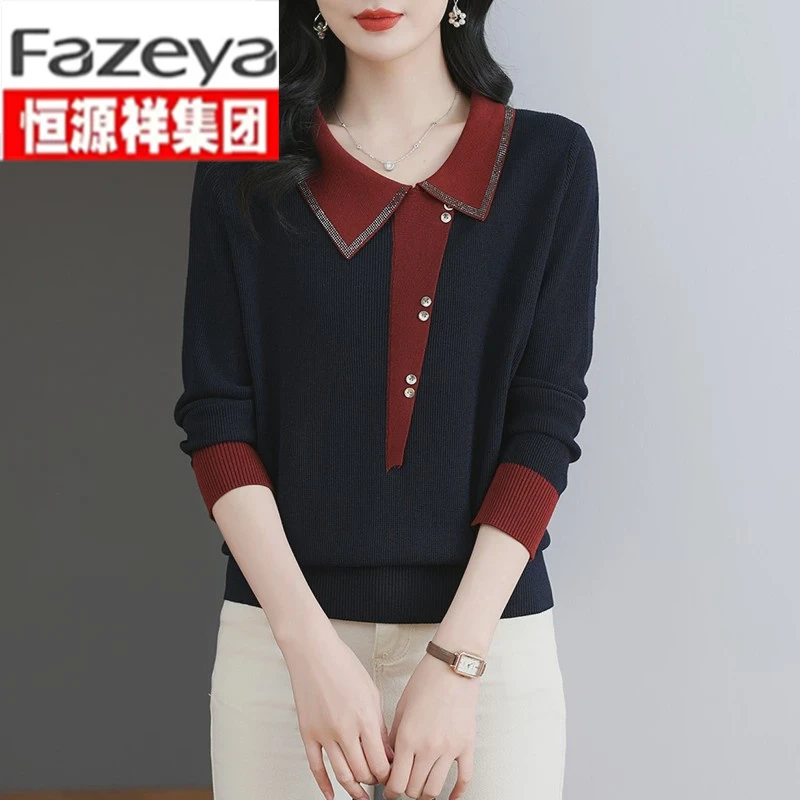 恒源祥集团彩羊翻领polo上衣小衫女高档洋气2025新款妈妈春装长袖