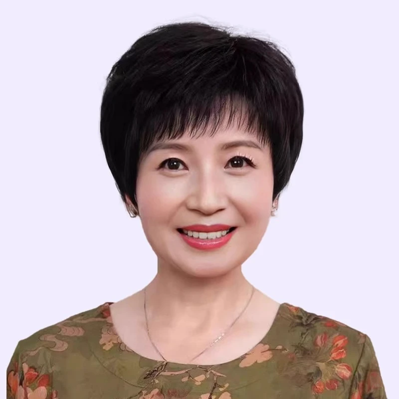 假发女短发全真人发中老年女士妈妈蓬松微卷发化疗光头全头假发套