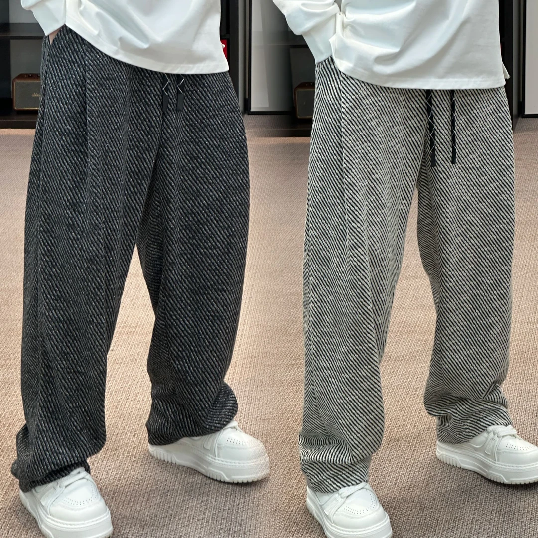 春夏新款时尚潮流百搭斜纹结构简约宽松垂感弹力微锥休闲裤6828