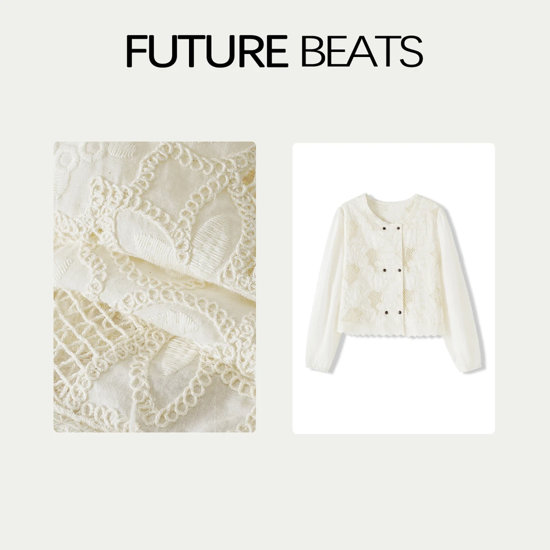 FUTURE BEATS春季花边镂空刺绣圆领甜甜春日泡泡袖小衫YML06980