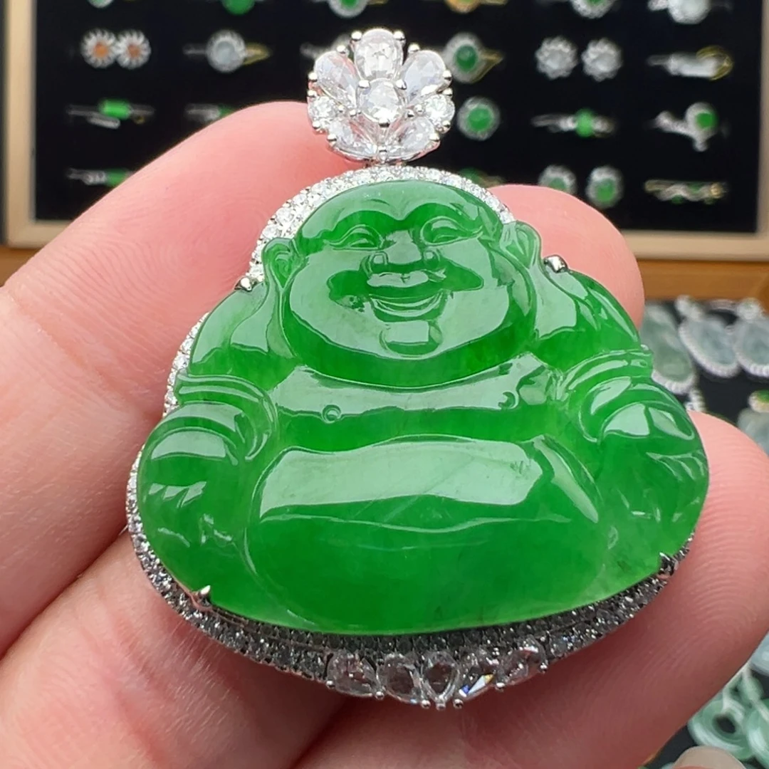 翡翠18K金镶嵌颈饰佛24