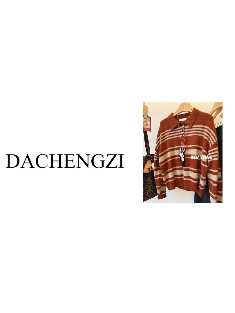 /慵懒条纹/高货订单款~蜜熊绒显瘦高级翻领条纹毛衣女 HH03