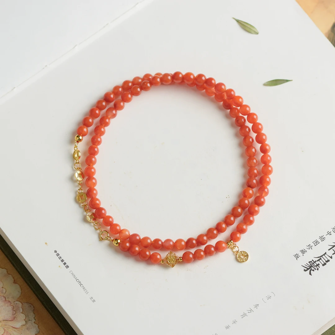 南红玛瑙圆珠铜钱时尚精致送礼女款百搭链毛衣链