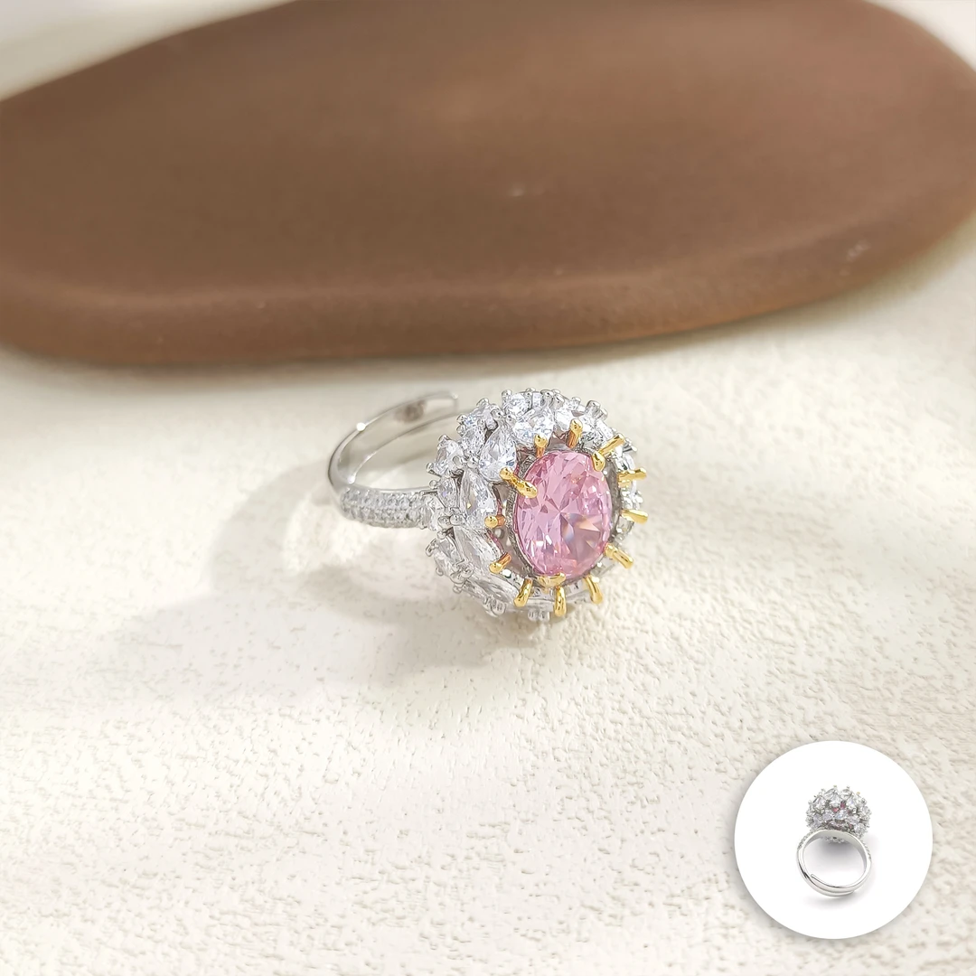 铜合金合成锆石戒指 WHLM-006692【粉心矜羽】戒指轻奢时尚精致简约