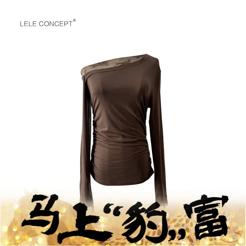 LELE CONCEPT丨【美超】法式轻奢款蕾丝边一字肩上衣S1176
